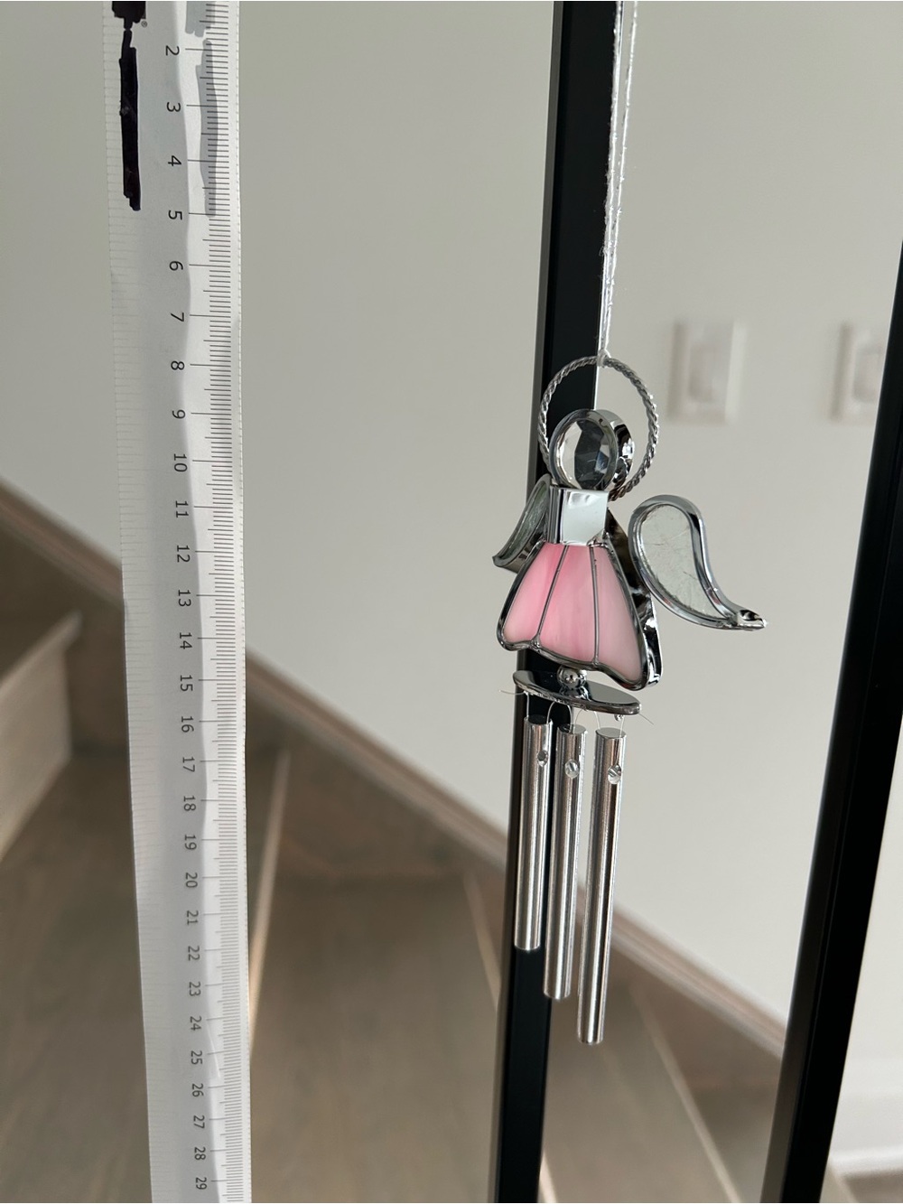 Chrome Plated Pink Stained glass Angel Wind Chime by Mascot Inc